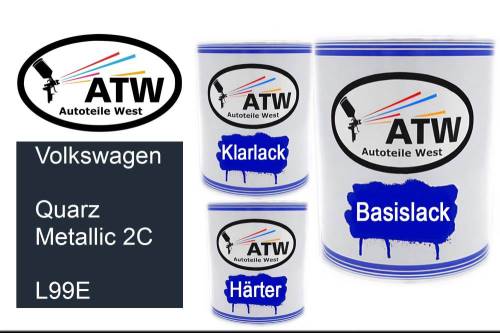 Volkswagen, Quarz Metallic 2C, L99E: 1L Lackdose + 1L Klarlack + 500ml Härter - Set, von ATW Autoteile West.